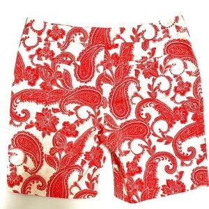 Emma & Olivia Vibrant Coral Red Paisley Women's Shorts 8